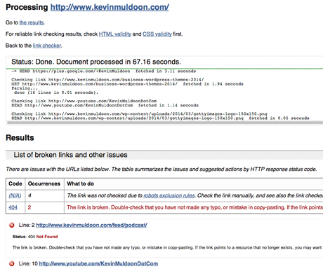 W3C Link Checker Results