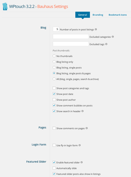 WPTouch General Settings