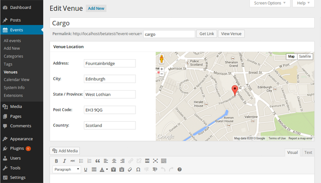 Event Organiser Edit Venue