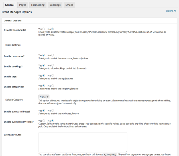 Events Manager Settings