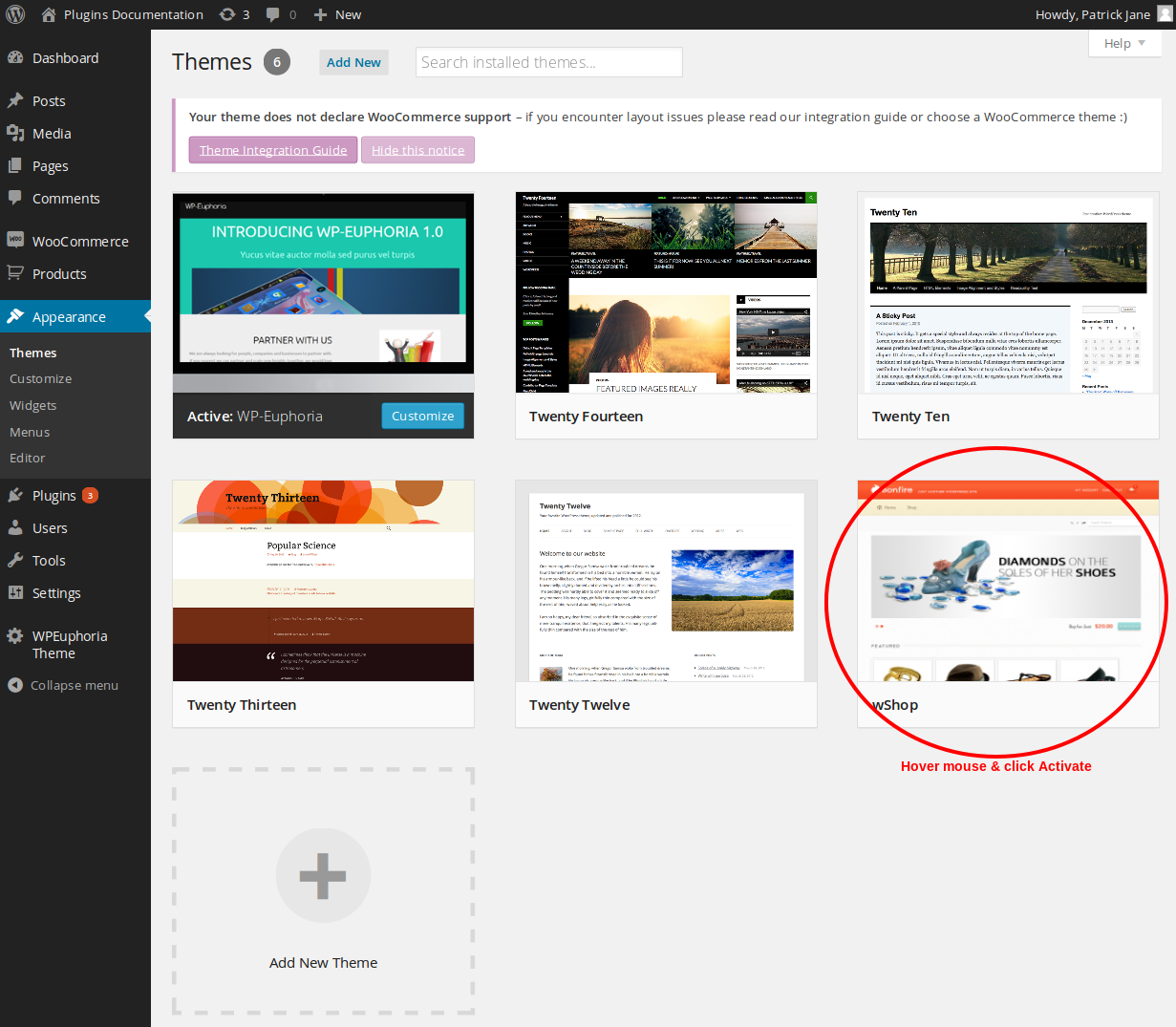 activate wShop -woocommerce-wordpress-theme