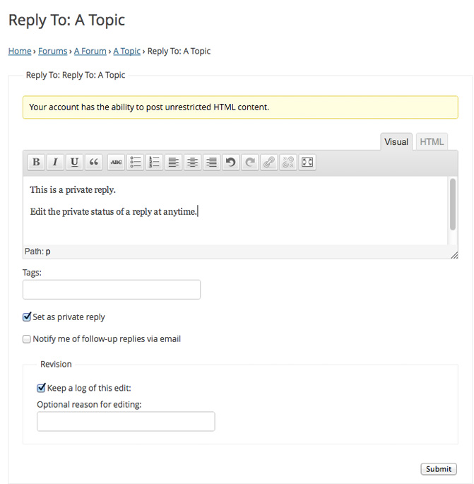 bbPress - Private Replies
