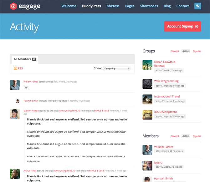 Engage BuddyPress Theme