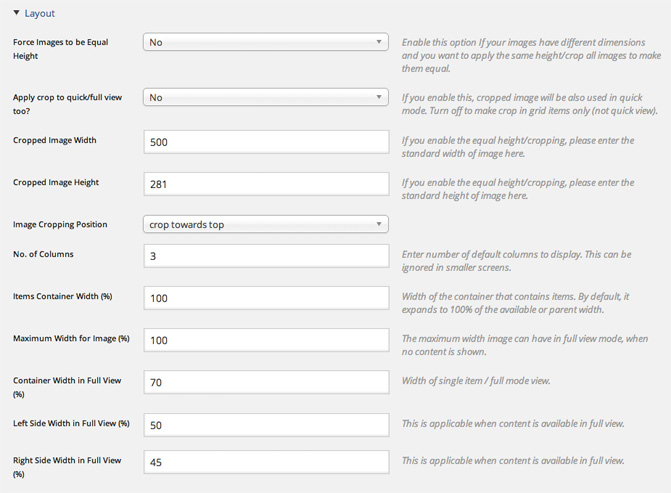 Grid FX Layout Settings