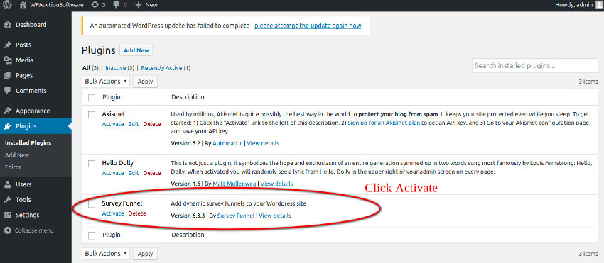 SurveyFunnel Premium Wordpress Plugin installing surveyfunnel