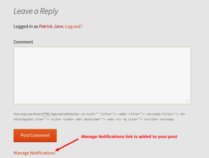 manage notifications link added