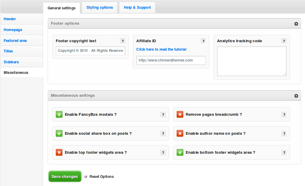 miscellaneous general settings