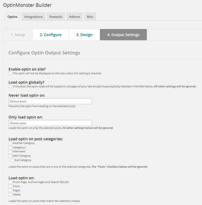 Form Output Settings