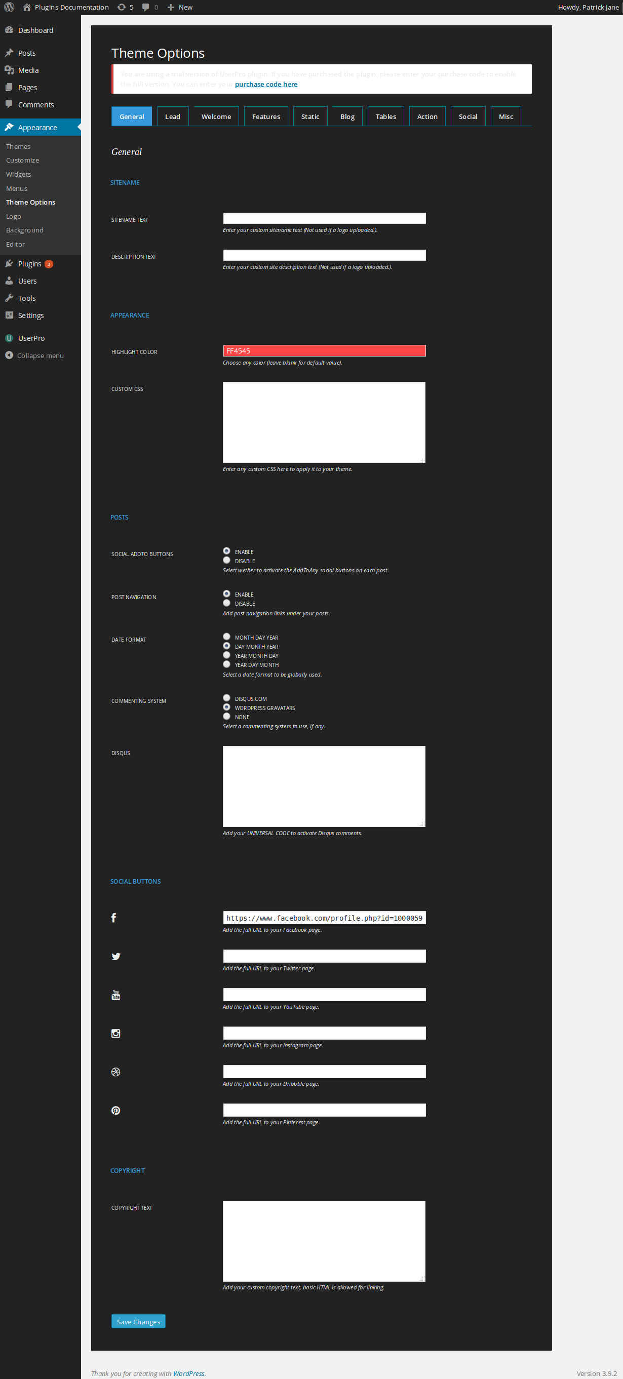 Linear theme dashboard