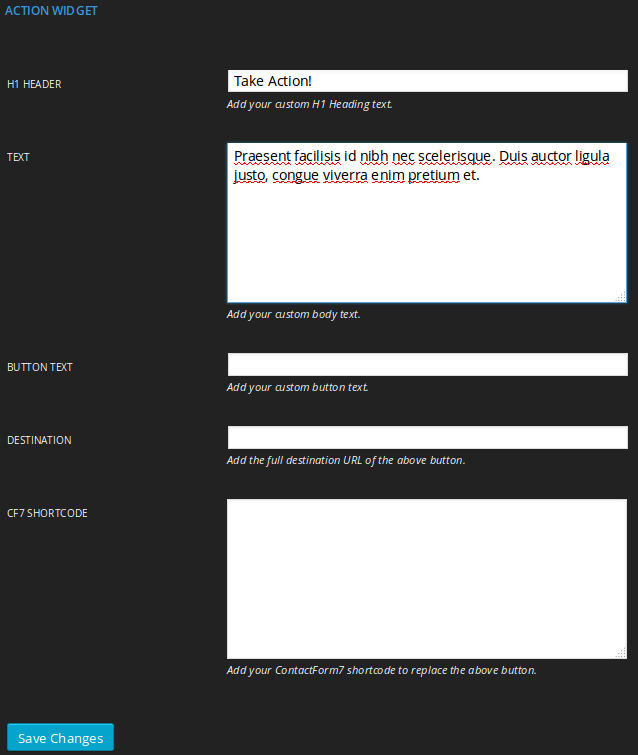 action widget settings