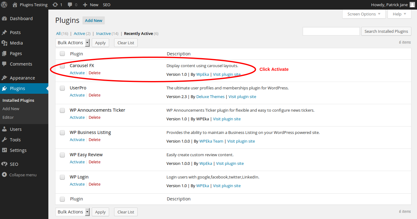 activate carousel fx