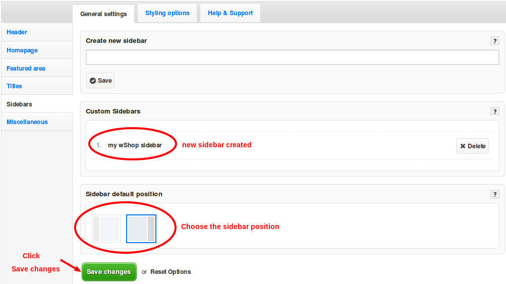 sidebars general settings changed