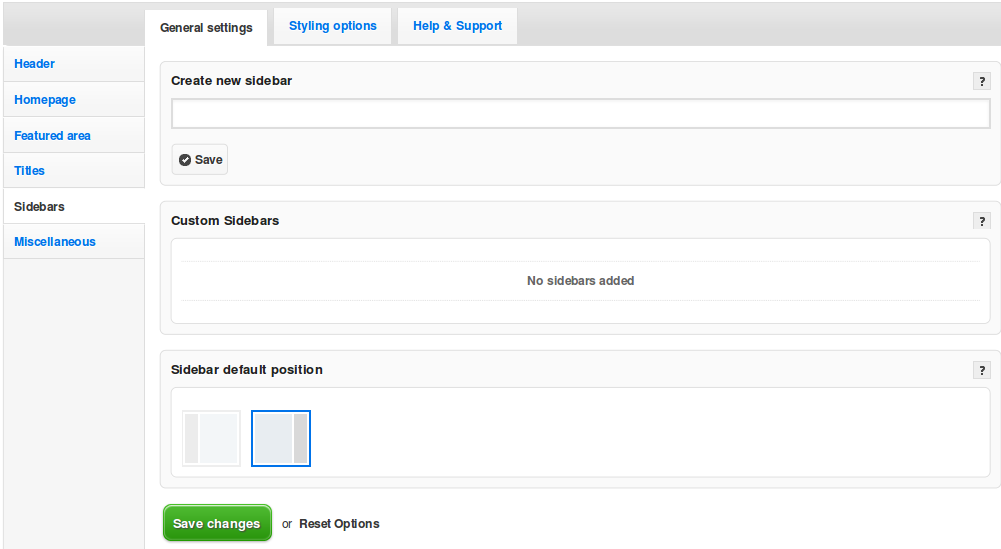 sidebars general settings