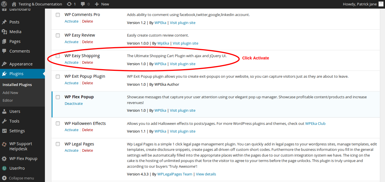 Activate WP Easy Shopping