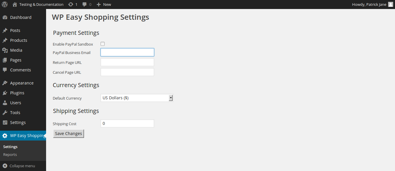 Dashboard - WP Easy Shopping