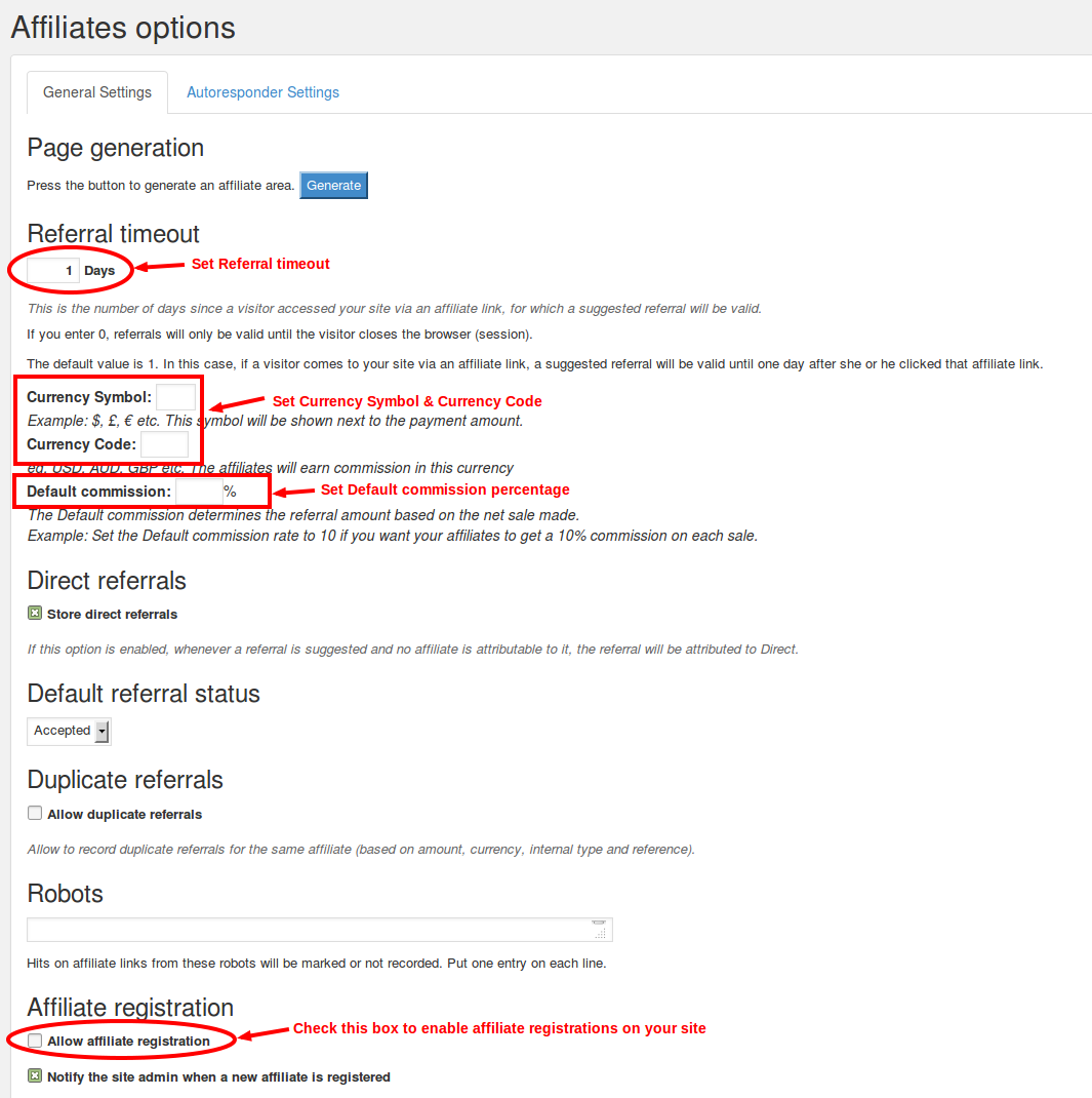 Affiliates options - modify