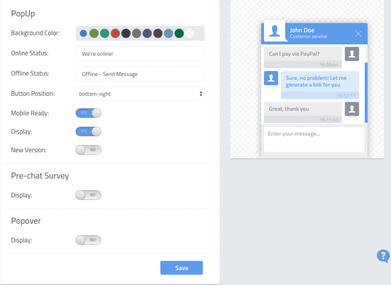Settings in Tidio Chat