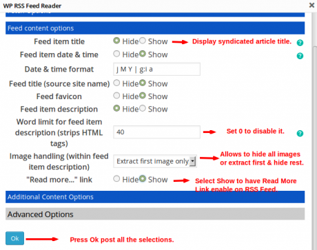 Feed Content Options RSS