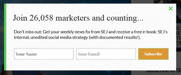 Exit pop-up Incentive