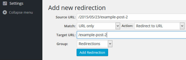 Add New Redirection