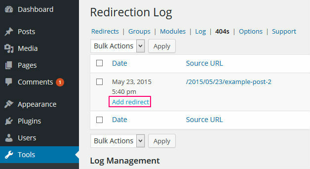 Add Redirect button