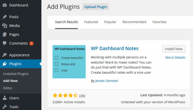 Install WP Dashboard Notes