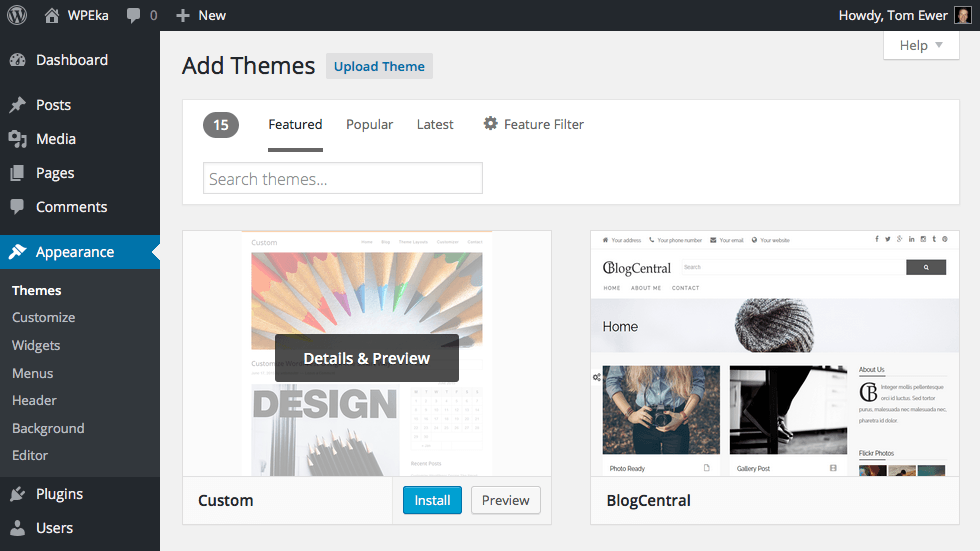 Installing a WordPress theme