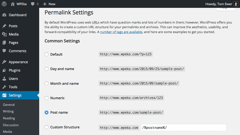Permalink settings