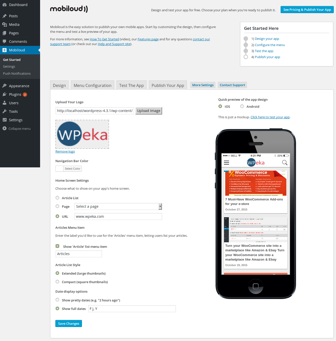 WordPress site into Android and iOS apps Mobiloud - Get Started