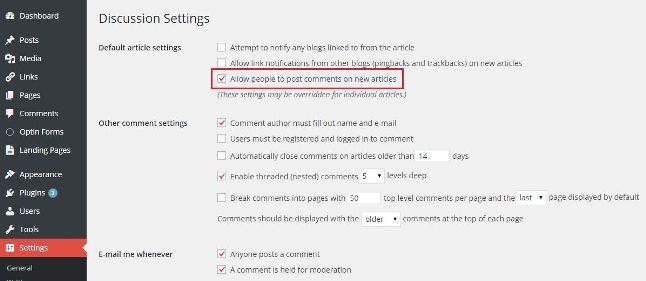 Turn On Comments in Wordpress