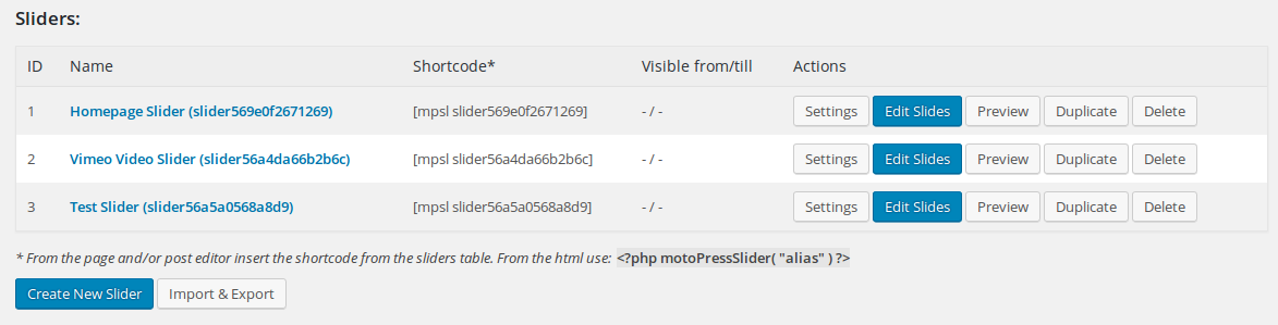 MotoPress Slider - Sliders Overview