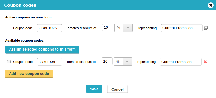 super-powered forms & engaging surveys CaptainForm - Add Coupon Codes