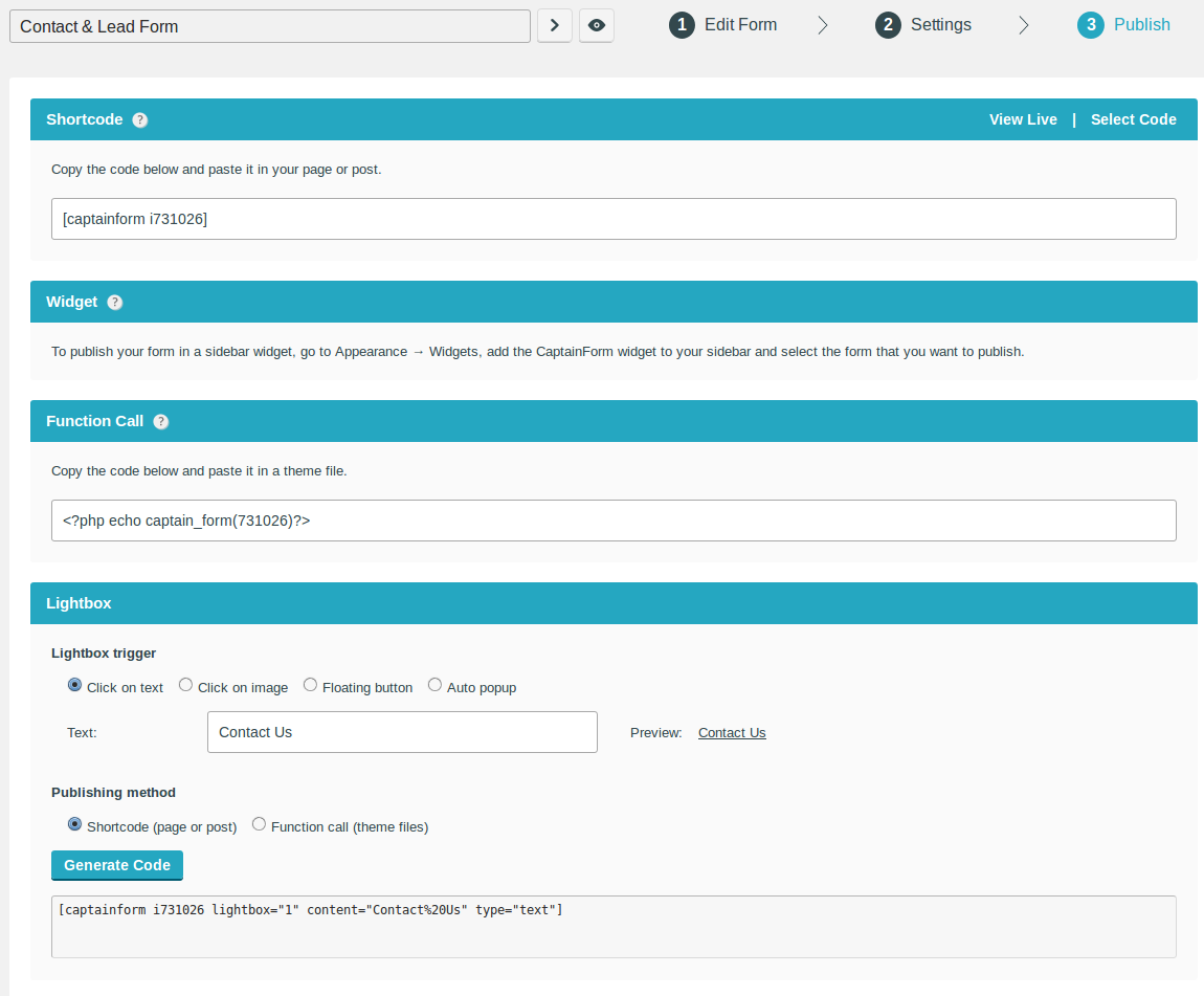 super-powered forms & engaging surveys CaptainForm - New Form - Publish