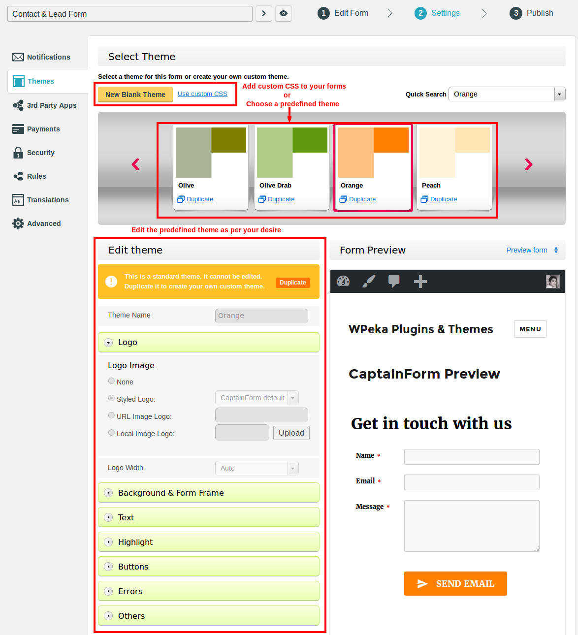 super-powered forms & engaging surveys CaptainForm - New Form - Settings