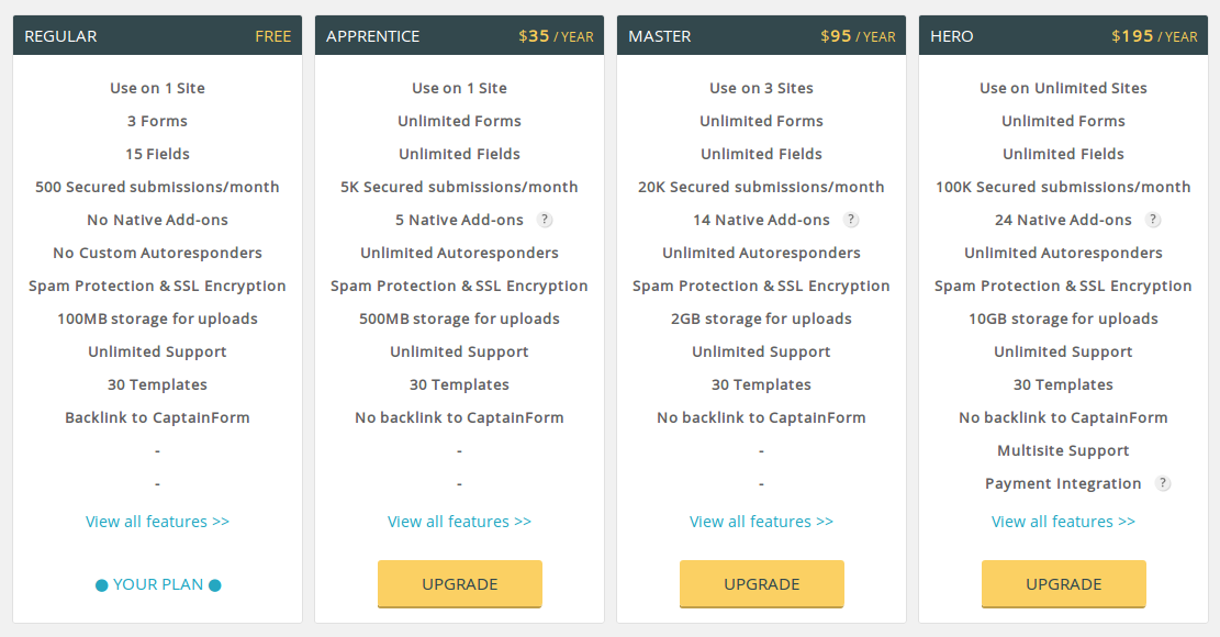 super-powered forms & engaging surveys CaptainForm - Plans