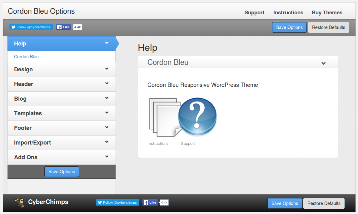 Cordon Bleu wordpress theme for restaurants - Theme Options