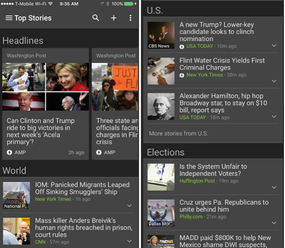 Google News iOS App AMP pages