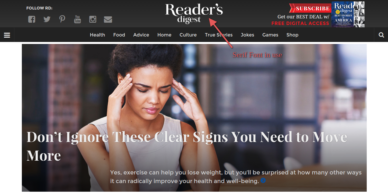 serif font reader's digest