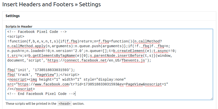insert headers and footers pixel code
