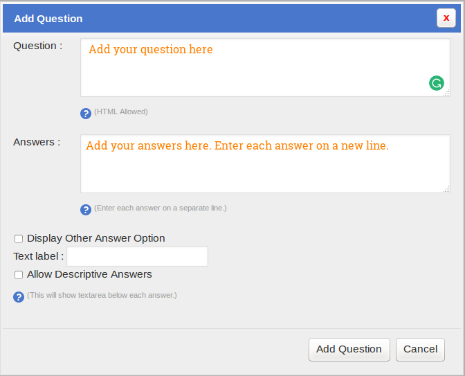SurveyFunnel - Add Funnel - Design tab - Add question