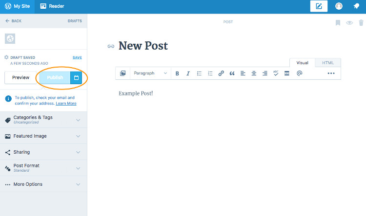 publishing new post via calypso