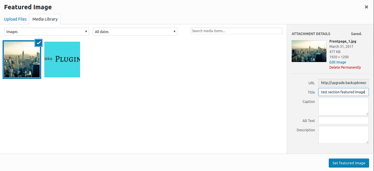 Parallax effect | setting featured image