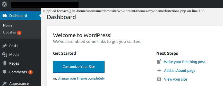 pluggable error on dashboard