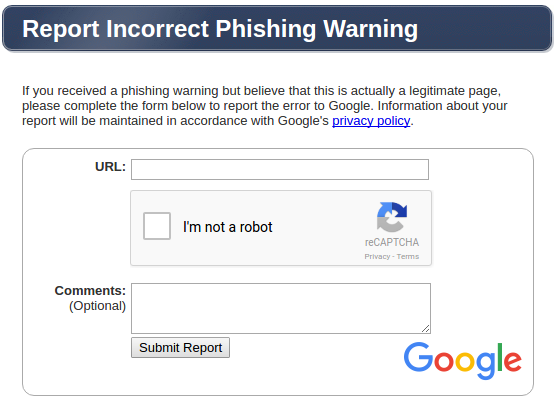 report incorrect pishing warning