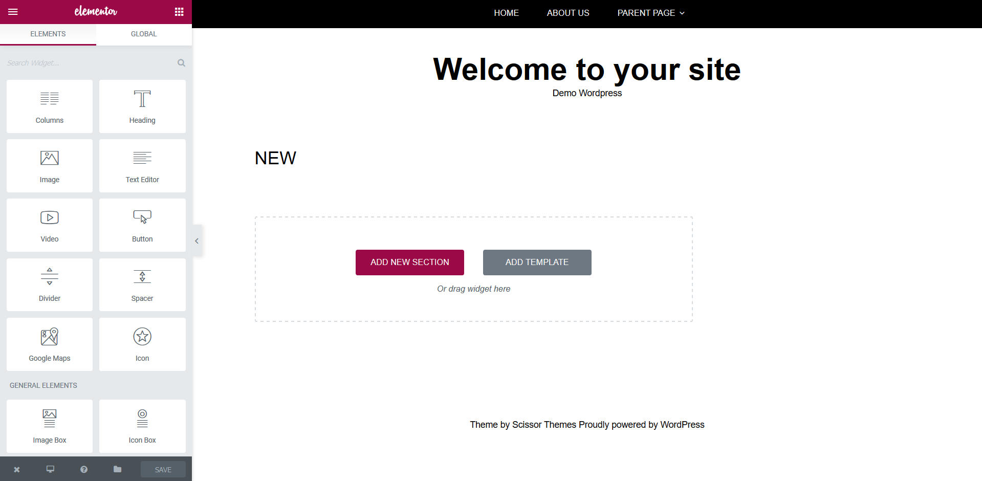 how to use elementor on main page