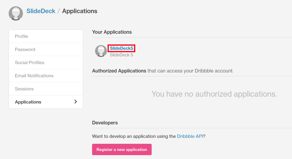 SlideDeck Dribble applications page