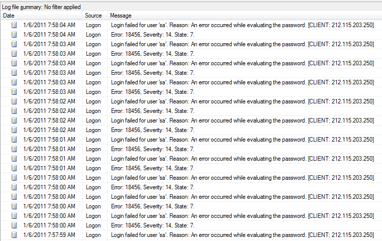Brute force attack log
