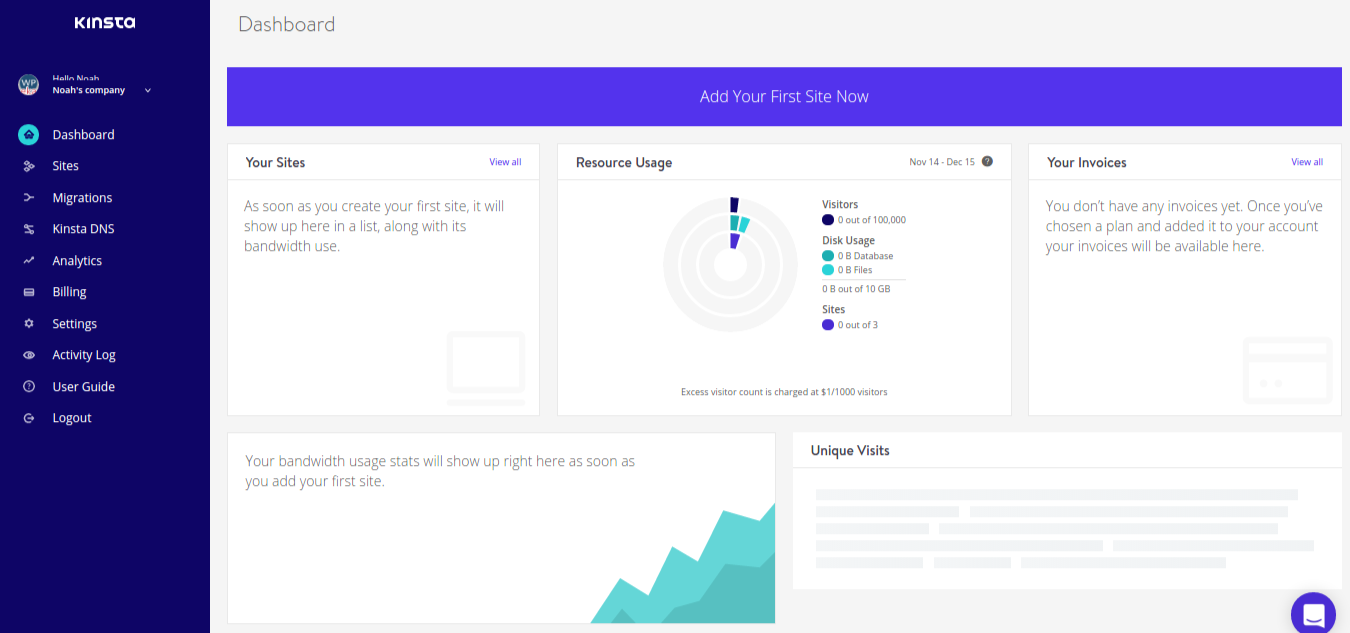 Kinsta Dashboard