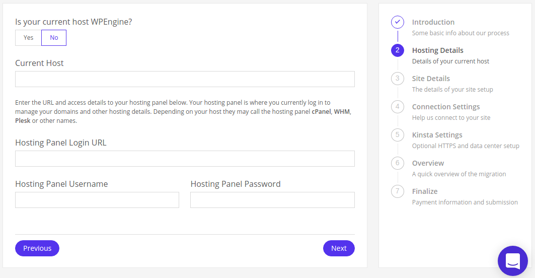 Kinsta migration request form
