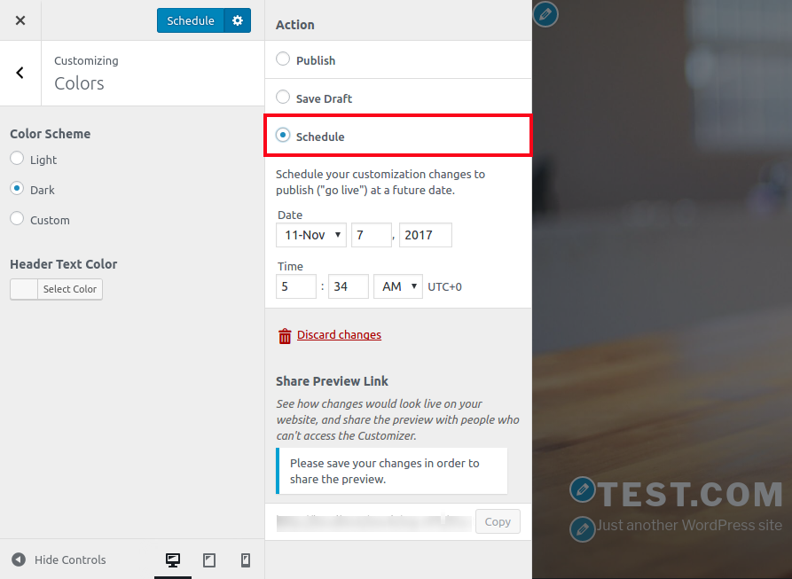 Schedule the theme changes publishing time